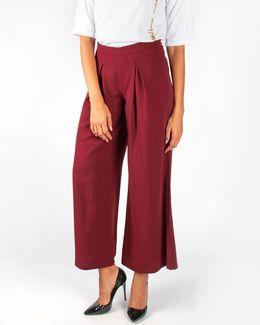 بنطلون بطيات وقصة واسعة من مشكاة - أحمر داكن - XXL