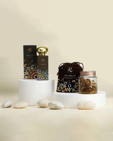 مجموعة العنبر  [ بخور اللبان 80 جم، عطر الهيل والعنبر 100 مل]