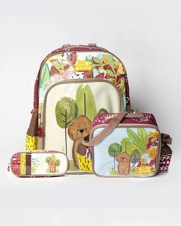 مجموعة بُني بطبعة الكلب ( حقيبة ظهر، حقيبة غداء، مقلمية)