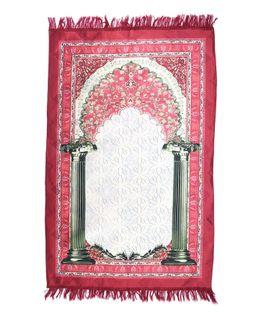 مناسك سجادة صلاة بطبعة مكة من البوليستر - أحمر