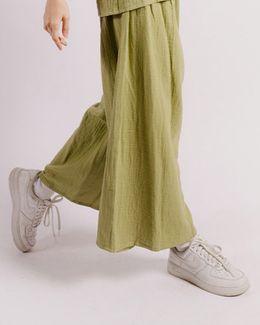 مشكاة بنطلون نسيم بقصة واسعة - أخضر - XL