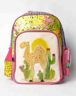 بُني حقيبة ظهر مدرسية مزينة بطبعة جمل للبنات - ألوان متعددة