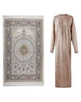 Manasek Beige Boxed Prayer Mat with Long Sleeves Prayer Dress