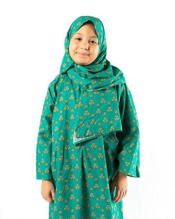 مناسك طقم شرشف صلاة من قطعتين للأطفال - أخضر - 10-12 سنة