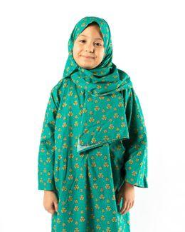 مناسك طقم شرشف صلاة من قطعتين للأطفال - أخضر - 10-12 سنة