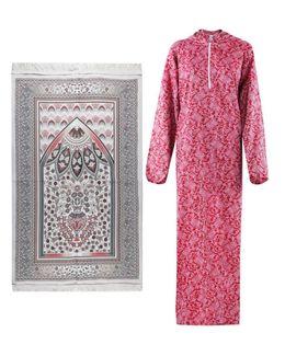 Manasek Red Boxed Prayer Mat with Cotton Prayer Dress