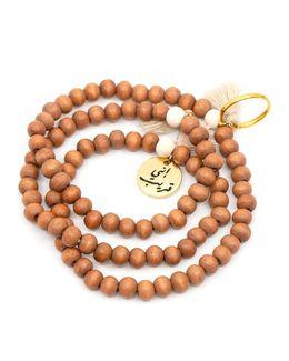 من معدن الإنسان سبحة بقلادة وخاتم مطليان بالذهب عيار 18 قيراط - بني داكن وأبيض