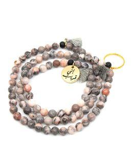 من معدن الإنسان سبحة بقلادة وخاتم مطليان بالذهب عيار 18 قيراط بخرز زيبرا جاسبر الوردي