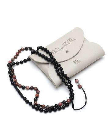 من معدن الإنسان سُبحة يا فتاح من حجر الرودونايت الأسود والزهري - 99 خرزة