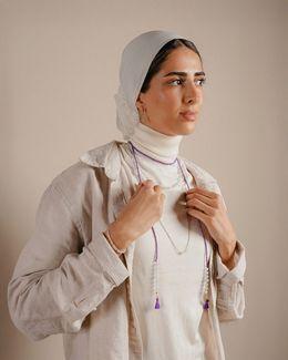 من معدن الإنسان سلسلة طويلة من الأحجار الطبيعية الأكوامارين والعقيق الأبيض - Al2401-2