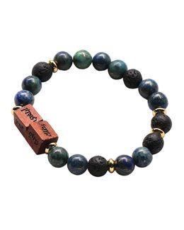 Min Maadan Alensan Chrysocolla Precious Stones, Black Lava Beads & Wooden Blocks Sunan Rawatib Bracelet