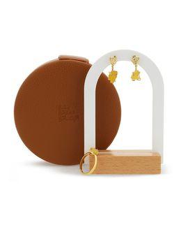 من معدن الإنسان طقم أقراط وخاتم بحجر العقيق الأصفر