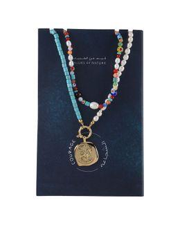 من معدن الإنسان مجموعة سلاسل قيم الطبيعة بتصميم أسد ومزينة بخرز ومطلية بالذهب - 18 قيراط - قطعتين