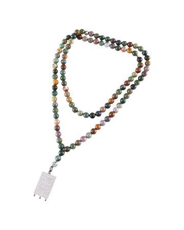 من معدن الإنسان سبحة (يقين) من خرز الياقوت الهندي وقلادة من الستانلس ستيل باللون الفضي