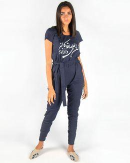 مشكاة أفرول (الخط العربي) مزين بعبارة نصية للنساء - أزرق داكن - XXL