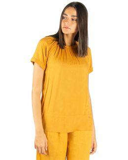 بلوزة بأكمام قصيرة من مشكاة - أصفر داكن - L