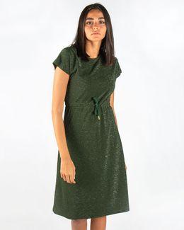 مشكاة فستان جليتر بتصميم Aوأكمام قصيرة - أخضر زيتوني - المقاس S