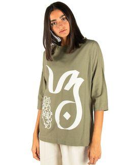 Mishkat Olive Text Printed Top with Three-Quarter Sleeves - M