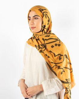 وشاح بطبعة من مشكاة - أصفر-  70X180 سم
