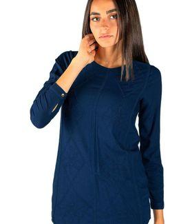 مشكاة بلوزة بتصميم بوهيمي بأكمام طويلة وجزء أمامي من الدانتيل - أزرق - XL