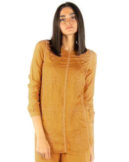 مشكاة بلوزة بتصميم بوهيمي بأكمام طويلة وجزء أمامي من الدانتيل - أصفر - M