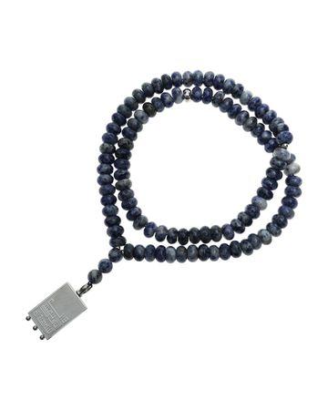 من معدن الإنسان سبحة (يقين) من خرز اليشب الأزرق وقلادة من الستانلس ستيل باللون الفضي