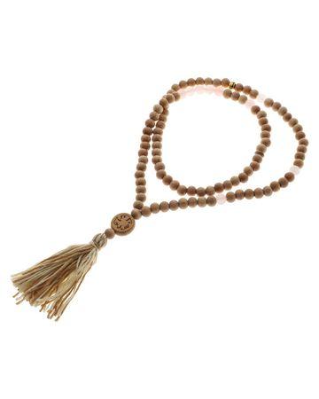 من معدن الإنسان سبحة سبحانك من خرز الكوارتز الوردي وخشب الزان مع قلادة