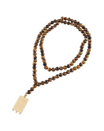 من معدن الإنسان سبحة يقين المكونة من خرز عين النمر مع قلادة من الستانلس ستيل مطلية بالذهب